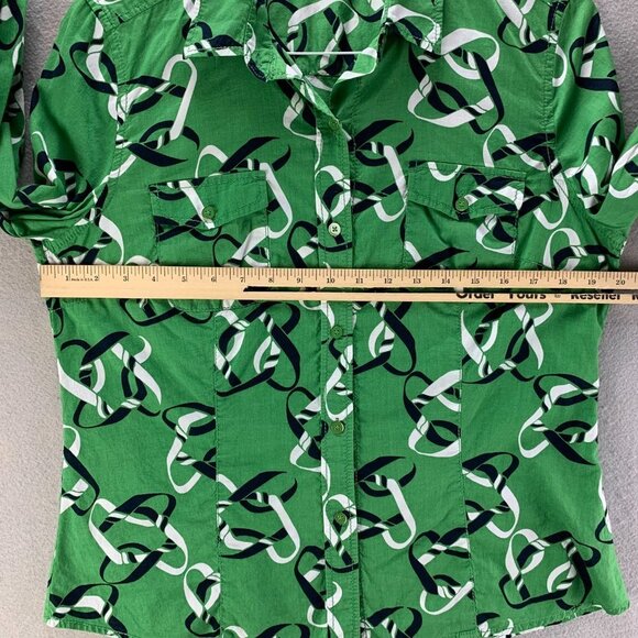 Liz Claiborne Womens Shirt Large Green Blue Button Up‎ Lightweight Nautical - Picture 10 of 12